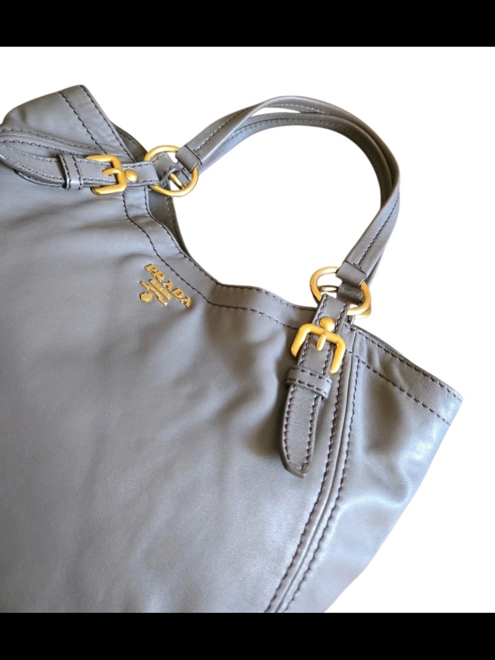 Prada Dark Brown Leather Shoulder Bag with Gold Hardware - Picture 3 of 9